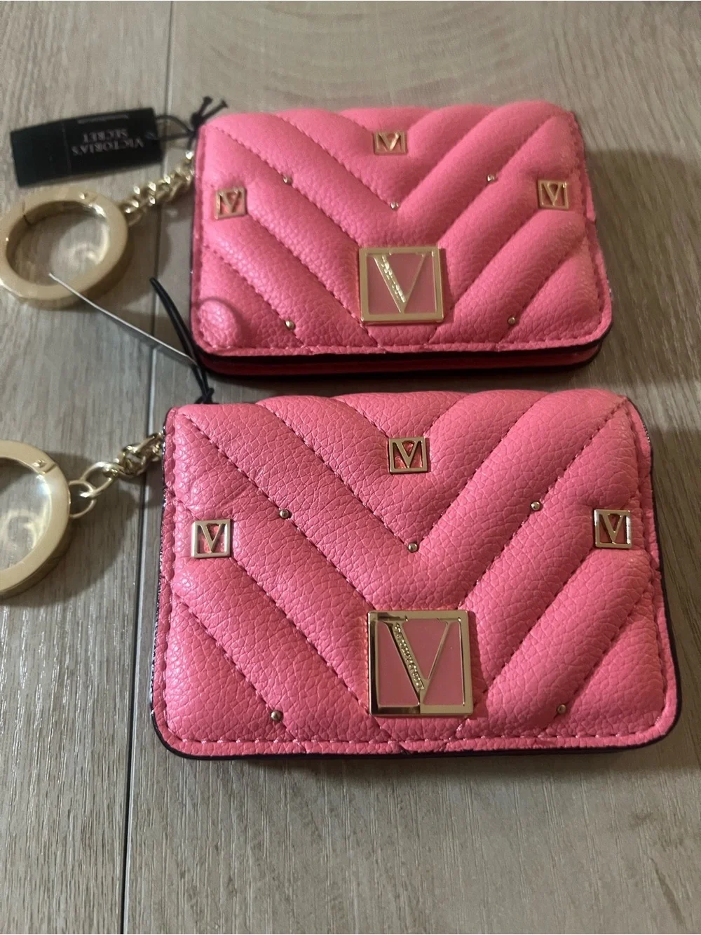 Set Of 2Victoria's Secret Pink Quilted Card Case Keychain